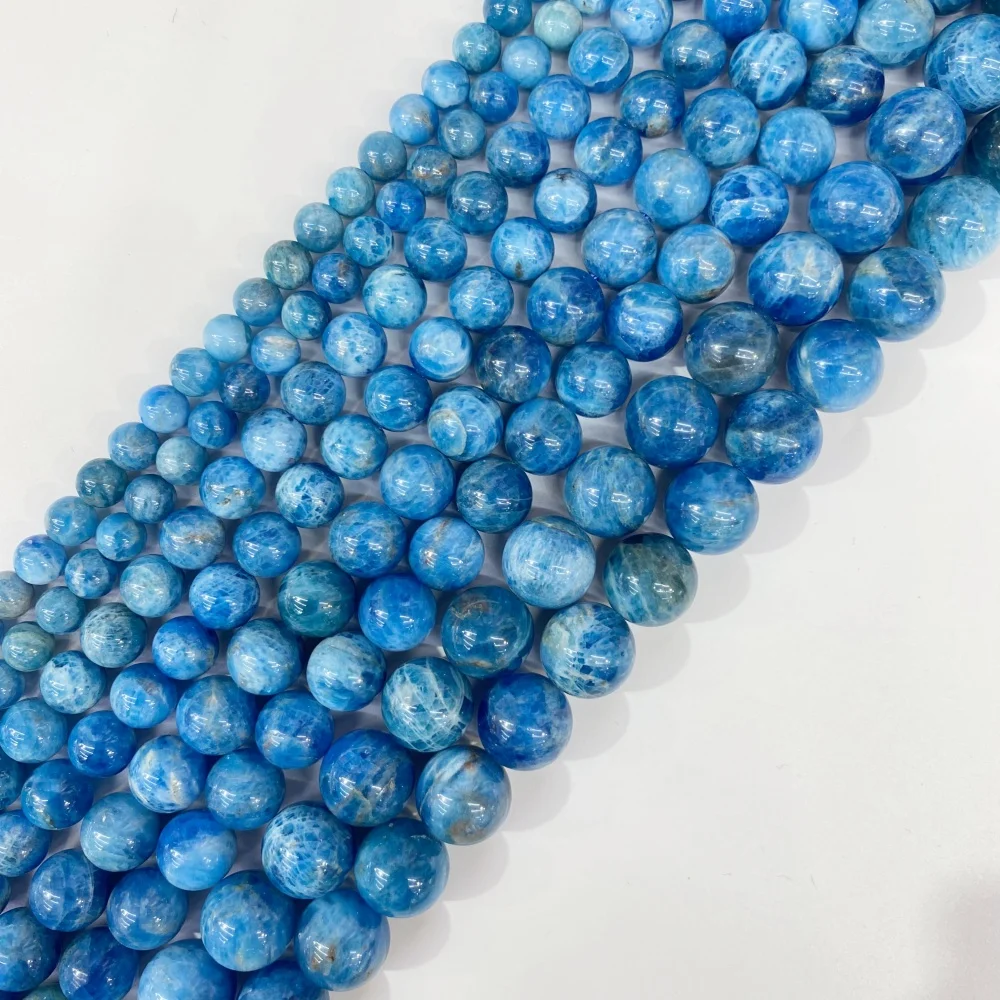 

Natural Blue Apatite Stone Beads 6/8/10/12mm Round Gem Bead for DIY Bracelet Charms Jewelry Making Beaded Wholesa