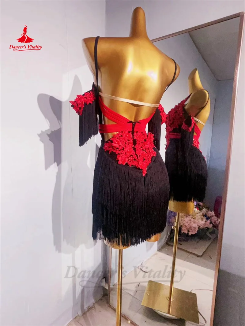 Latin Dance Tassel Dresses for Women Rumba Chacha Tango Performance Professional Clothing Adult Child Latin Fringe Dresses