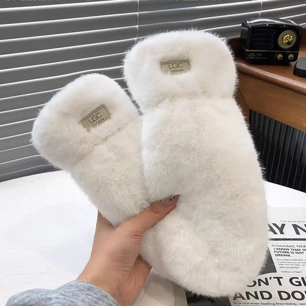 

Thickened Plush Warm Gloves Students Cute Windproof Gloves Fluffy Fur Solid Color Full Fingers Glove Fashionable Soft Mittens