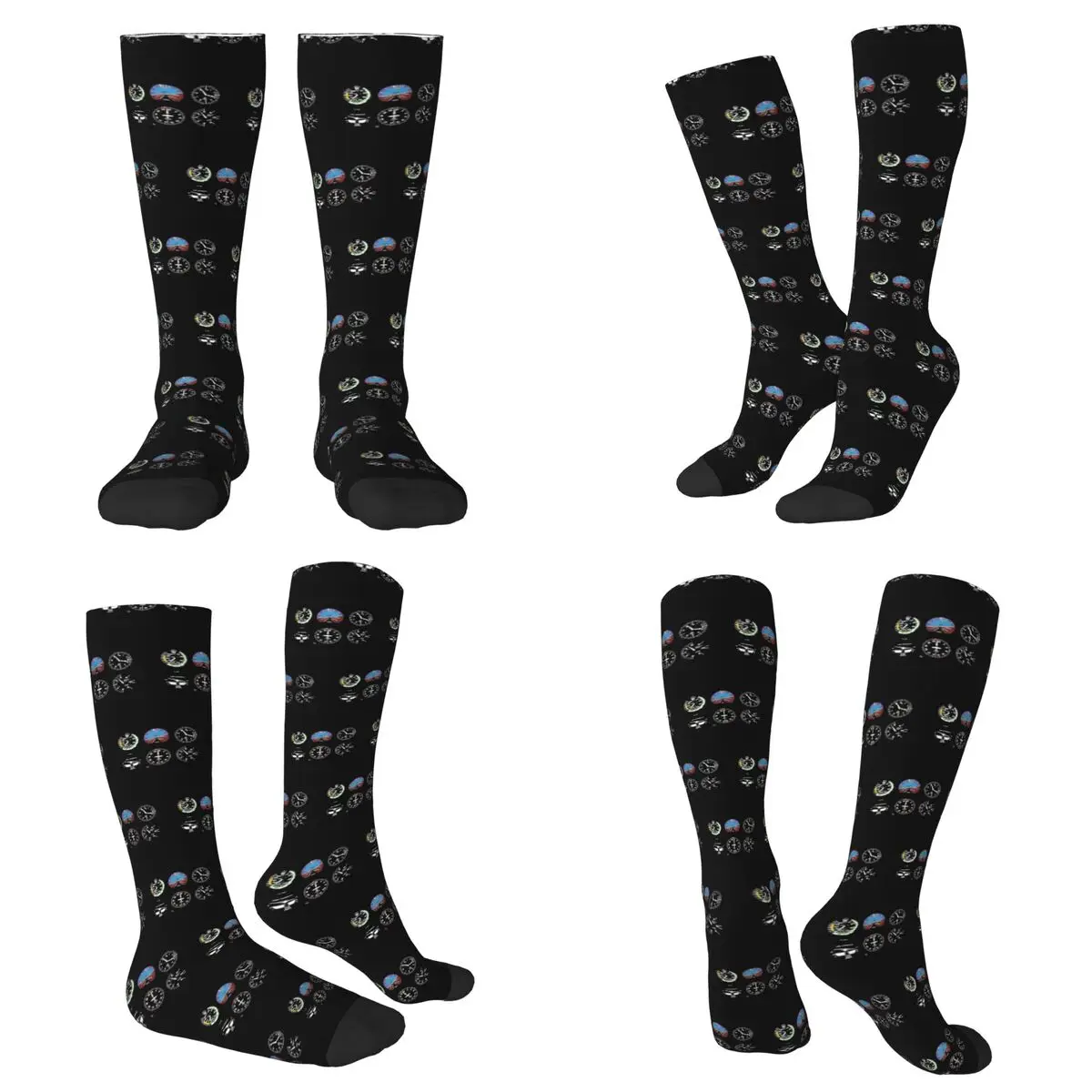 All Seasons Cockpit Six Dials Flight Simulator Pilot Socks Harajuku Crew Socks Hip Hop Stockings for Men Women