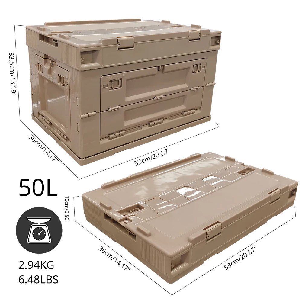 Outdoor Camping 50L Large Capacity Thickened Folding Box With Lid Side Door Plastic Box Multifunctional Car Storage Box NEW