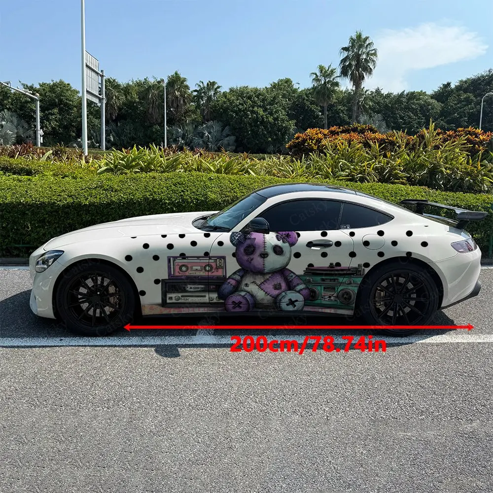 Retro Panda Beats Car Side Wraps, Self-Adhesive PVC Waterproof & Scratch-Resistant Stickers, Car Accessory Gift