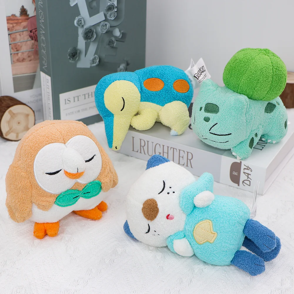 Sleepping Pokemon Oshawott Stuffed Plush Dolls Meowth Poliwag Cyndaquil Bulbasaur Finizen Cute Cartoon Anime Peluche Toys Gift