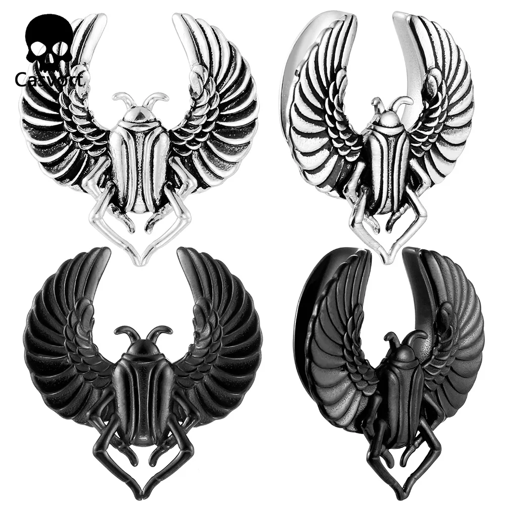 Casvort 2PCS Scarab Saddle Plugs Ear Gauges Plugs For Stretched Lobe Ear Tunnels Gauges Plugs Piercing Plugs Body Jewelry