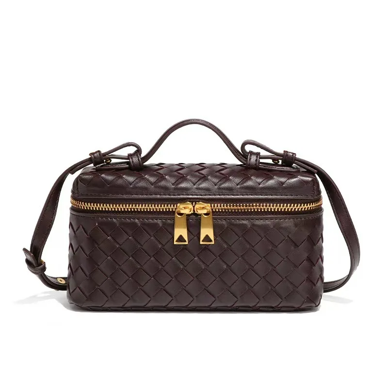 

New Classic Hand Woven Box Bag Fashion Handheld Makeup Bag Single Shoulder Crossbody Bag Tofu Small Square Bag