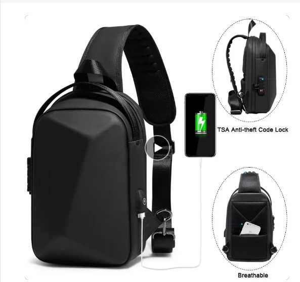 

Men's Bag Shoulder Bag Multifunction Anti-theft Waterproof Male Crossbody Bag Casual Short Trip Chest Pack USB Charging