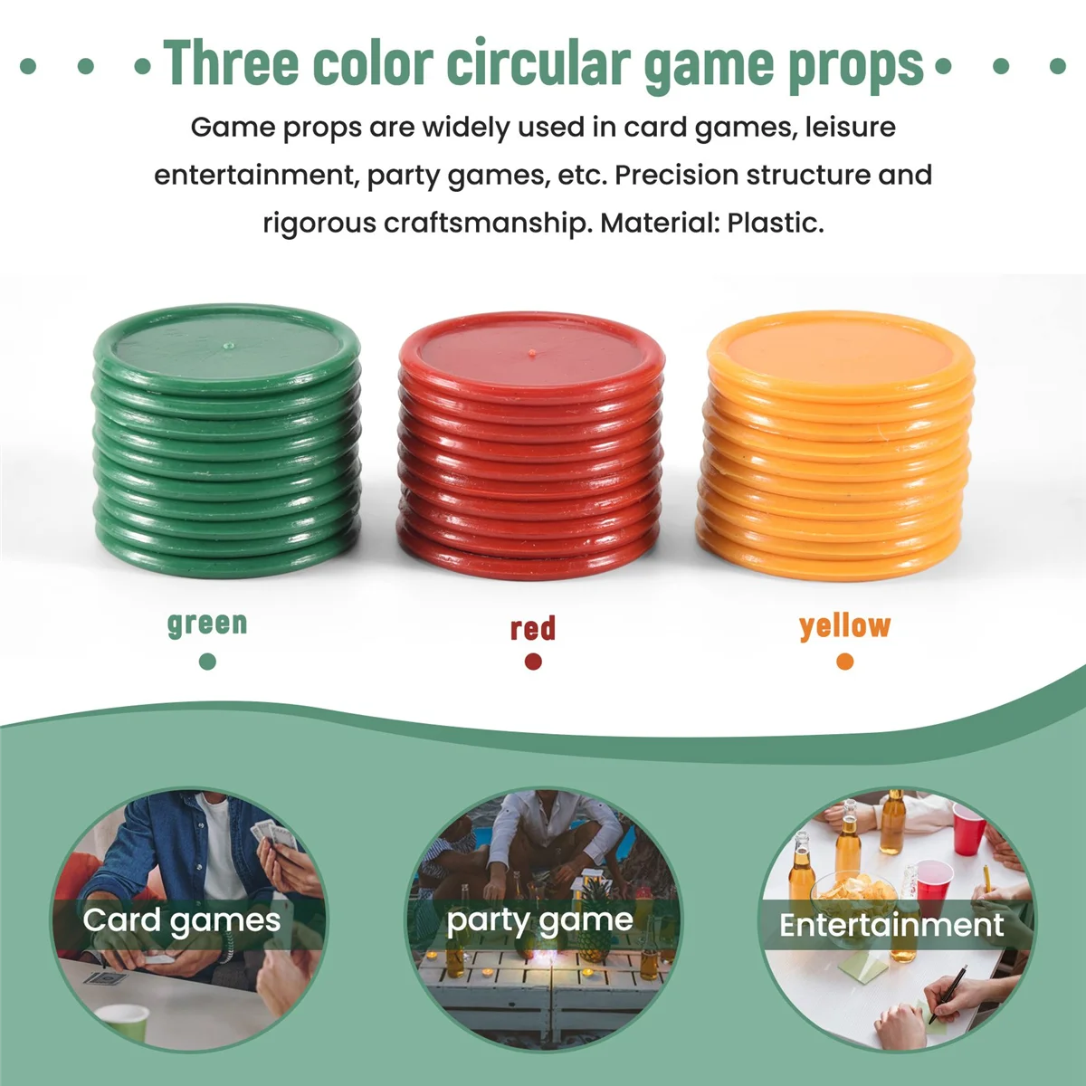 ABNP Mini fiches da poker a forma rotonda rosso giallo verde Puntelli da gioco fortunati 69 pezzi