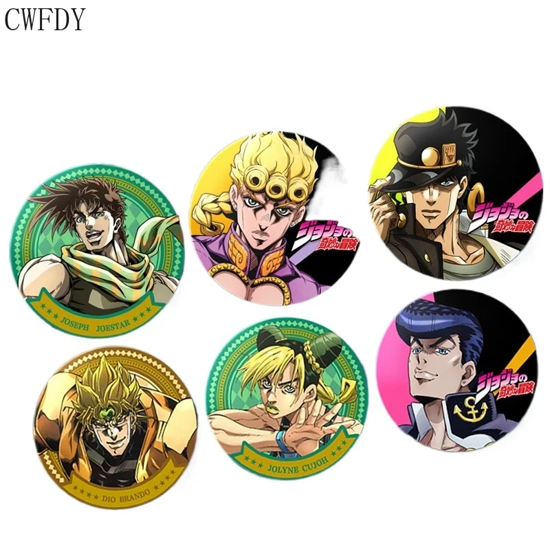 58mm Anime JoJos Bizarre Adventure Brooches Cartoon Figure Kujo Jonathan Joestar Joseph Round Badge Enamel Pins Accessories Gift