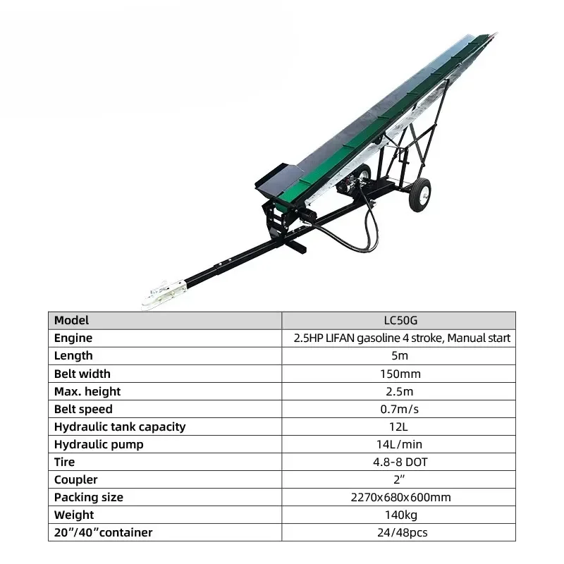 Compact 5 m 7.5 m Engine Electric Tractor Hydraulic Drive Firewood Log Conveyor Log Elevator with Winch and Wheel
