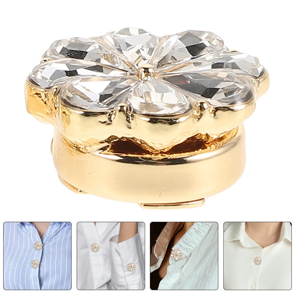 

4Pcs Flower Sleeve Button Covers Elegant Rhinestone Cufflinks for Women Shirts Dresses Formal Occasions Rhinestone Tie Clip