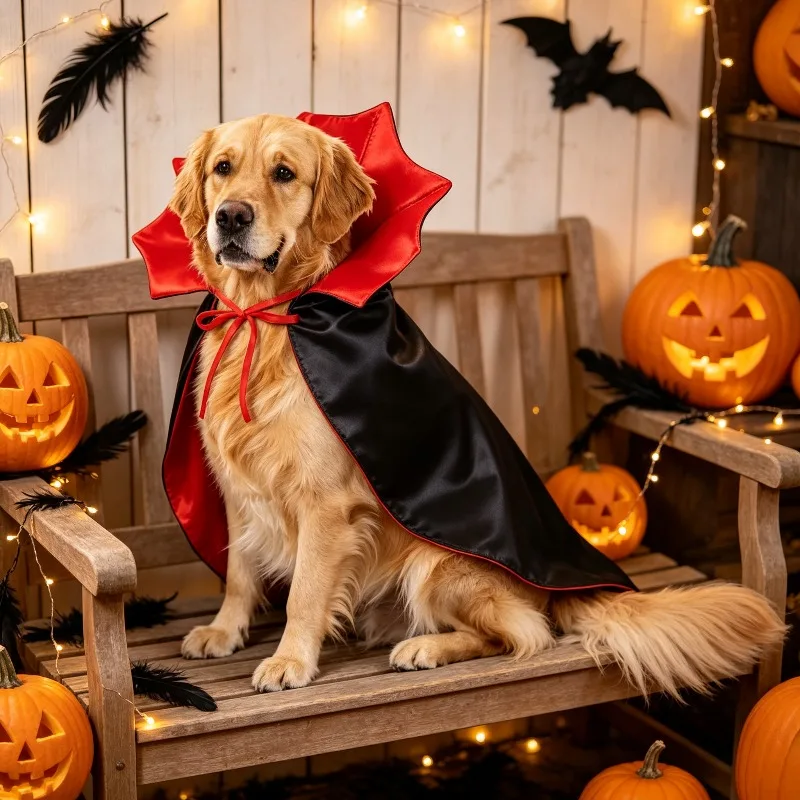 2026 Rot-Schwarzer Verstellbarer Vampir-Umhang für Kleine und Mittelgroße Hunde und Katzen, Halloween-Kostüm, Cosplay-Party, Foto-Requisite – Detail 1