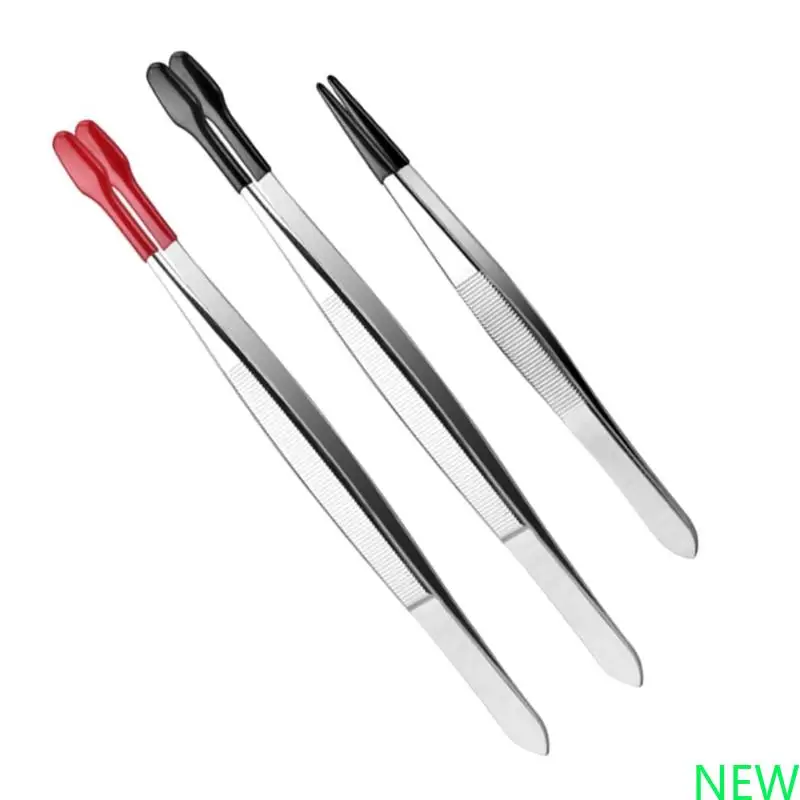 

Pack of 3 Tweezers with Rubber Tip Plastic Tweezers Flat Tip Rubber Tweezers