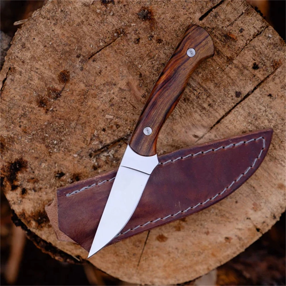 

Традиционный нож Blackfoot 2.0 с фиксированным клинком, деревянной рукоятью и кожаными ножнами, цельнометаллический, многофункциональный, для активного отдыха, EDC