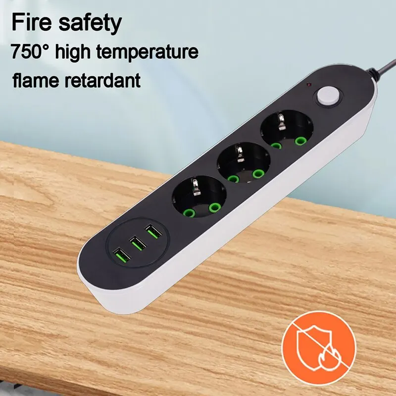 익스텐션 코드 멀티탭 소켓, EU 플러그, 3 USB 충전, 2M, 3M, 5M 전원 코드, 벽 충전 어댑터에 적합