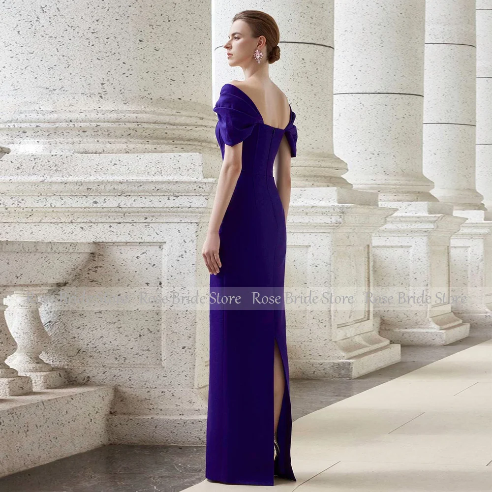 Elegant Formal Party Dresses Purple Off the Shoulder Column Wedding Guest Gowns Long Beading Floor Length Evening Dress 2024