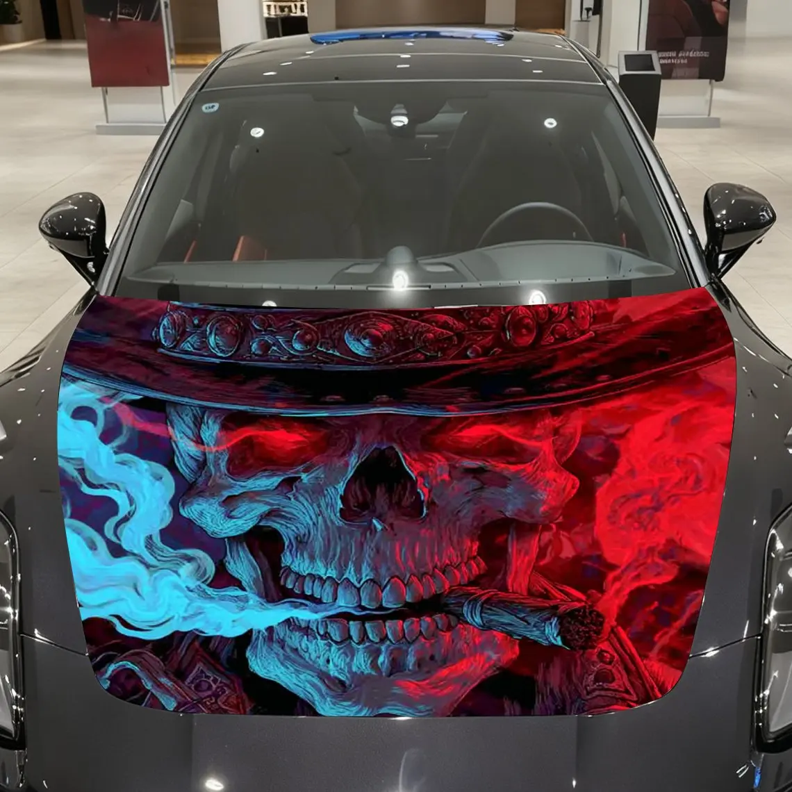 Evil Red Eyes Skull Car Hood Stickers, Fashion Decorative Car Film, Self-adhesive Wear-resistant Stickers, Bold Design, Car Part