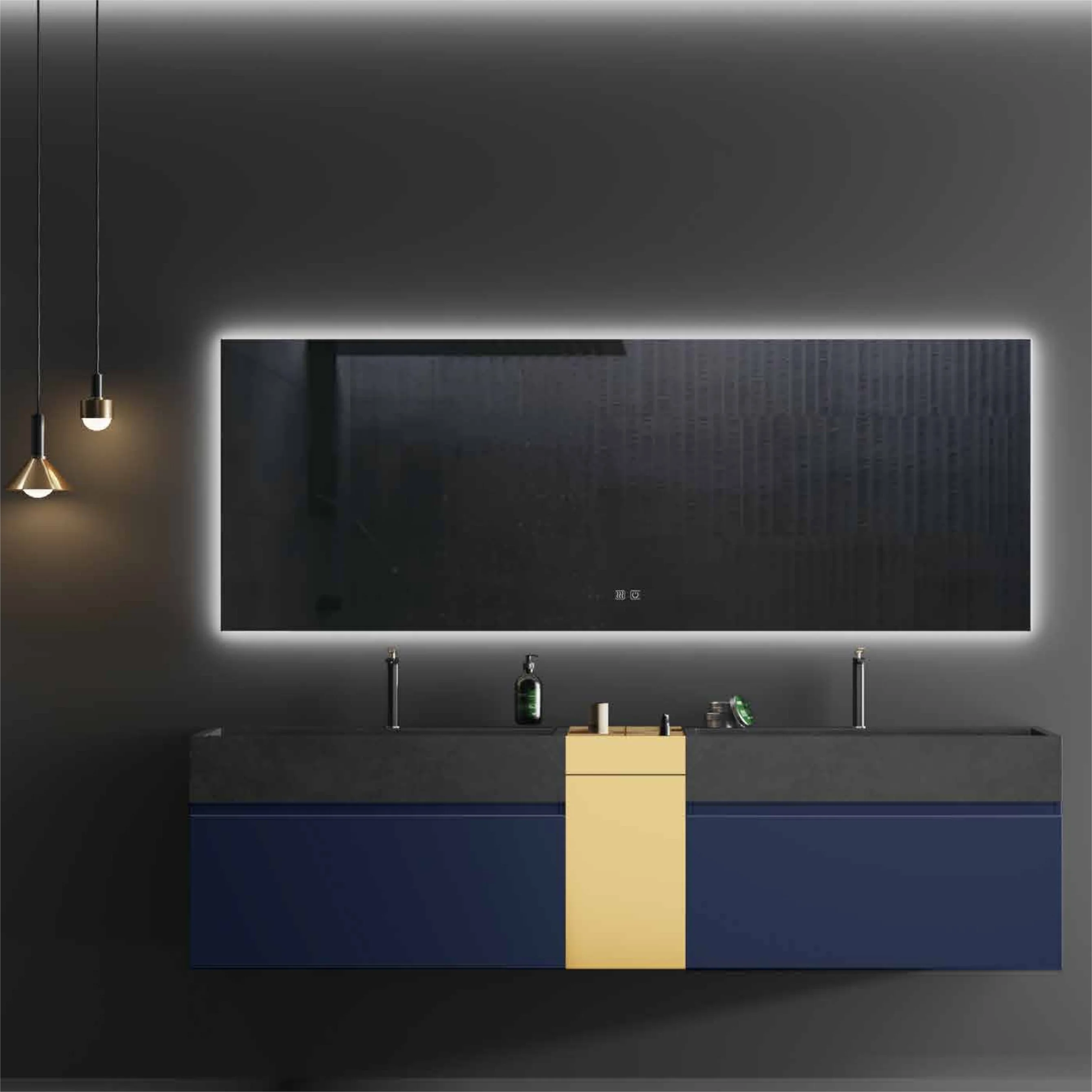 CBMmart drijvende houten badkamerijdelheden meubelontwerp moderne witgouden led-lichtspiegel badkamerijdelheid met wastafel