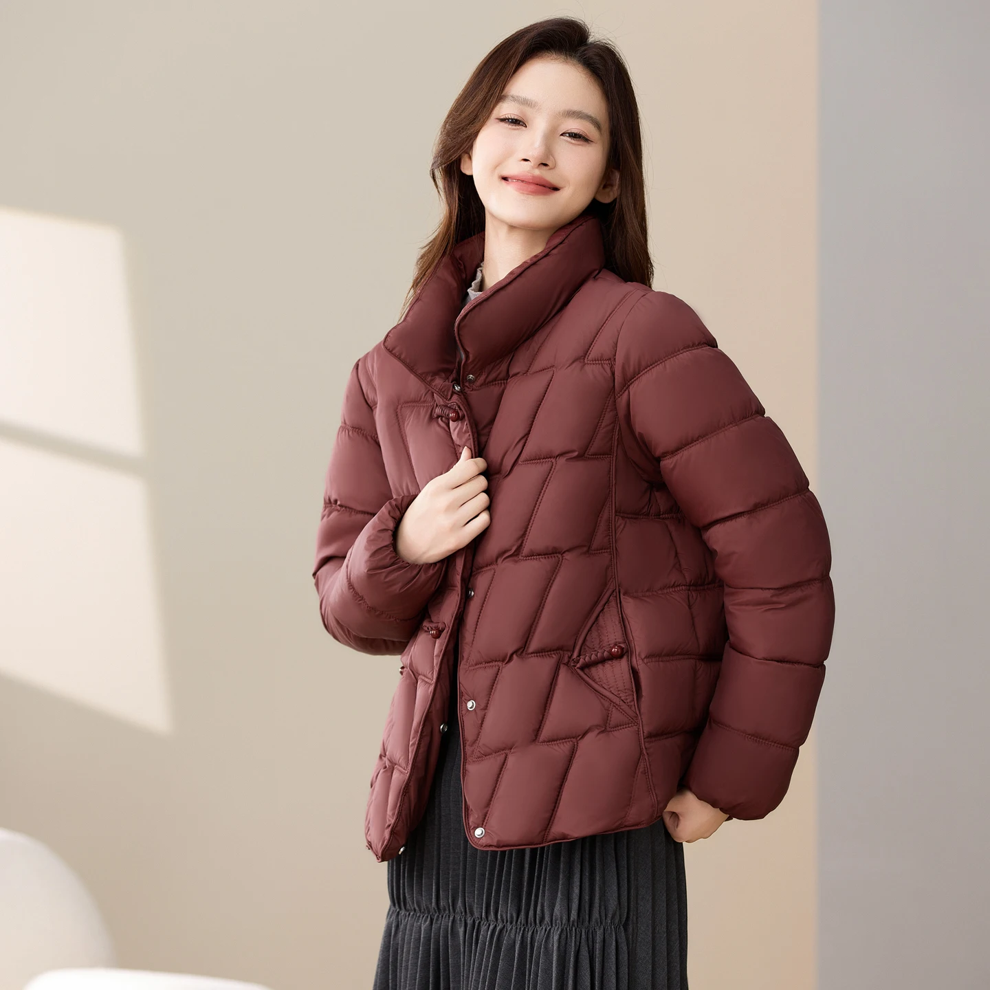 

Winter New Sle ort Loose Cotton Jaet Women's Small Size Stand Collar Button Splicing Faion Outerwear Coat