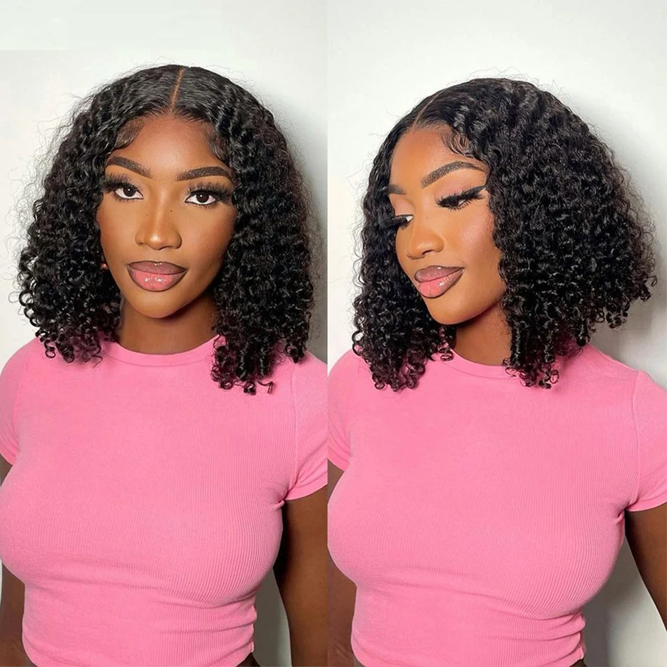 12A T Part Bob Lace Front Human Hair Wigs For Women 8-16Inch Brazilian Kinky Curly Short Bob Wig 13X6X1 Lace Frontal Wigs 180%