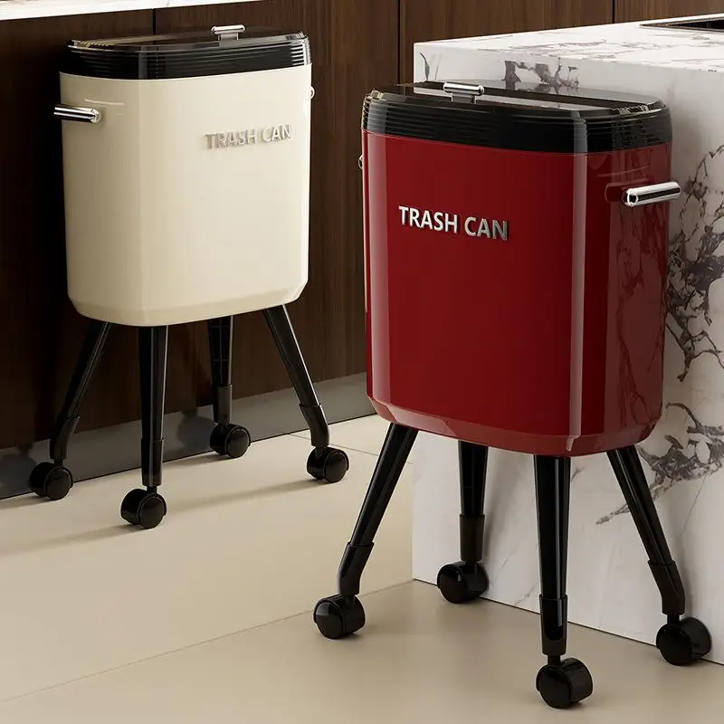 1Pc No-Bend High-Leg Trash Can With Press-to-Open Lid - Large Capacity Oval Kitchen & Living Room Bin, Durable Plastic
