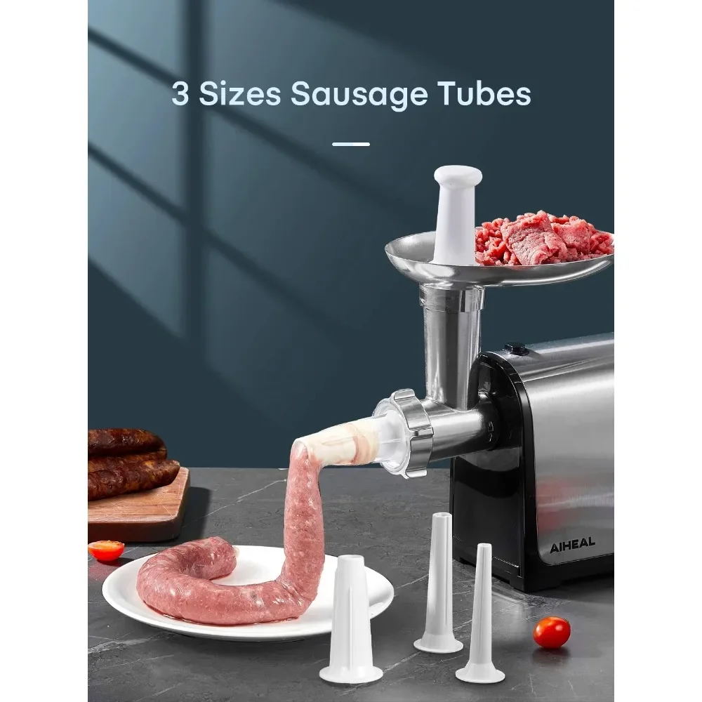 

Sausage Stuffer and Meat Grinder Set, Stainless Steel, Includes 2 Blades, 3 Plates, and 3 Sausage Tubes