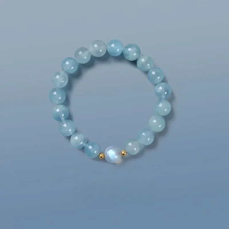Natural Ice Aquamarine Bracelet for Men and Women Crystal Single Circle HandString Blue Couple Gift Jewelry Girl Student Jewelry