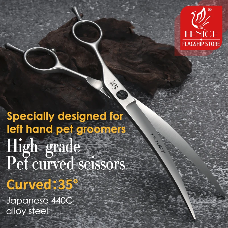 

Fenice 7.0 7.5 Inch Professional Left Handed Shears JP440C Pet Grooming 35° Super Curved&Cutting Scissors Dog Grooming Equipment