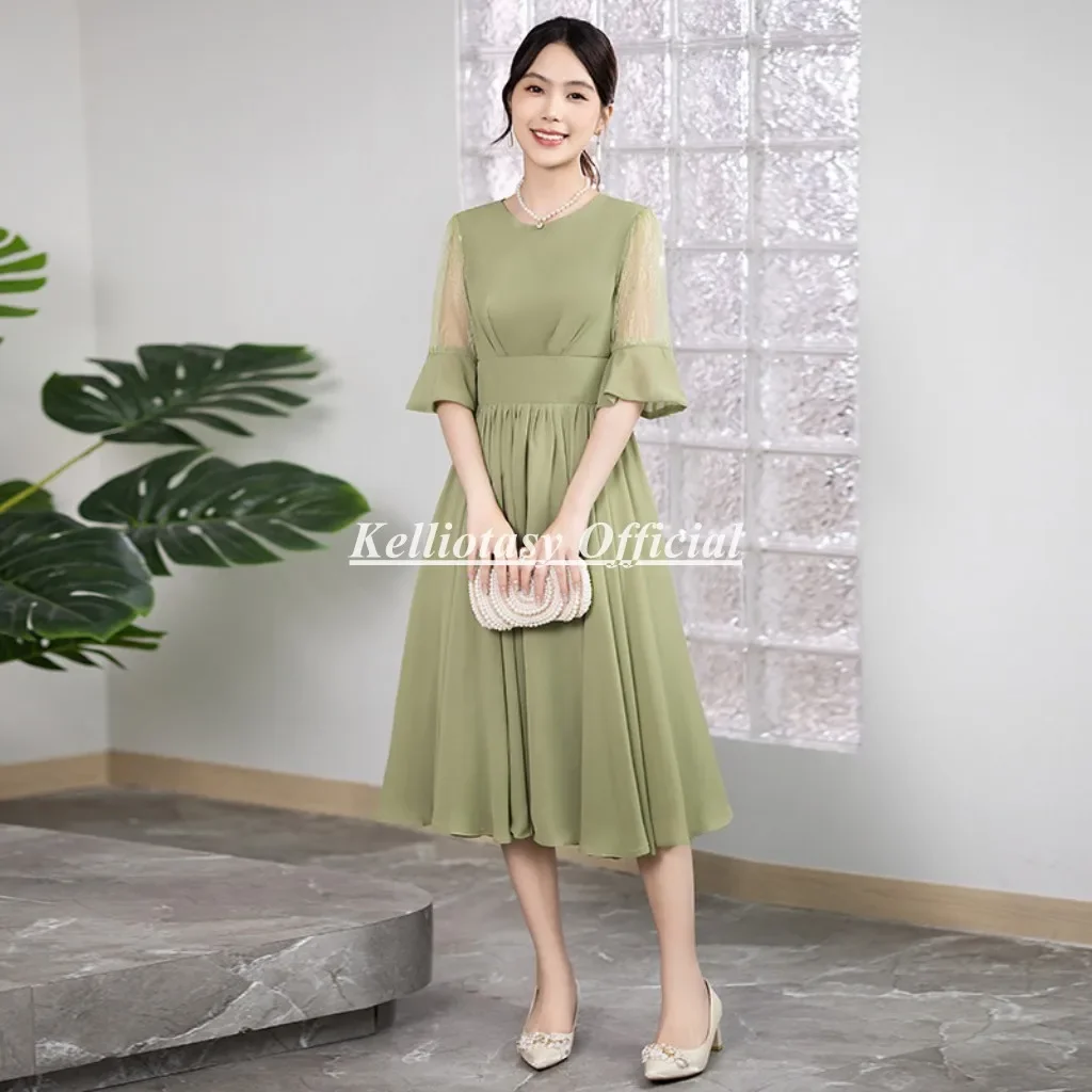 Custom Made Green Bridesmaid Dresses Tea Length Aline Plus Size Women Bridesmaid Dresses For Weddings YSM130