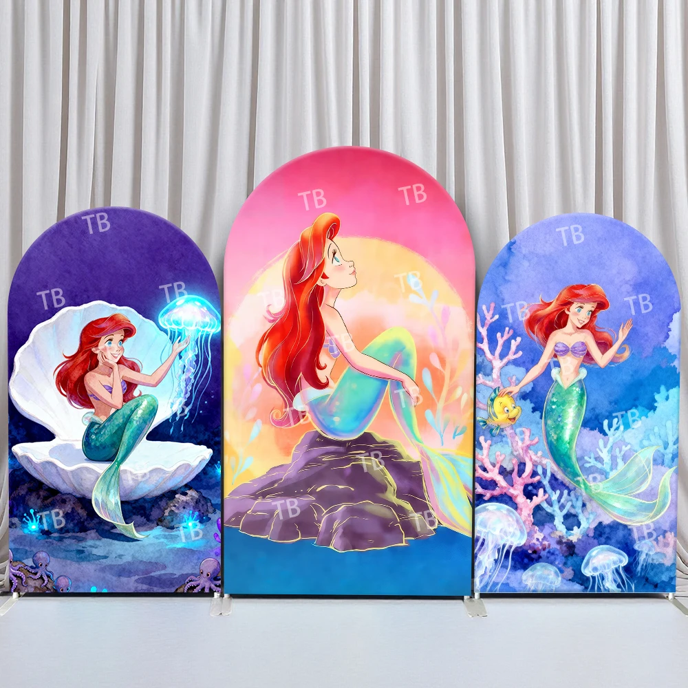 

TB Ariel Arch Backdrop Cover Shell Jellyfish Coral Sea Friends Watercolor Scene for Birthday and Baby Shower Party Photo Booth