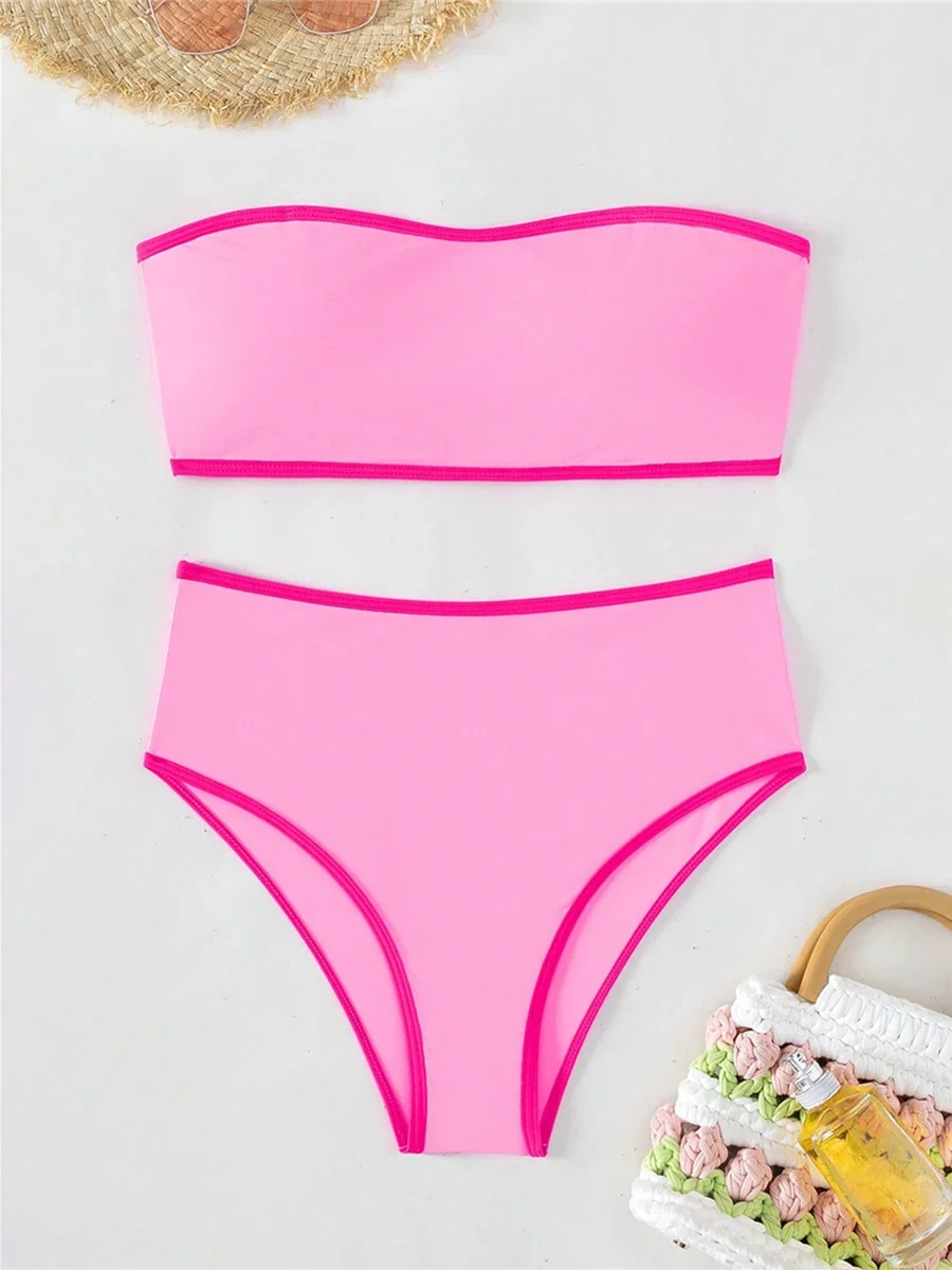 2025 Strapless Bandeau Bikini Hoge Taille Badpak Vrouwen Sexy Badmode Vrouwelijke Zwemmers Zwemmen Zwemmen Badpak Beachwear