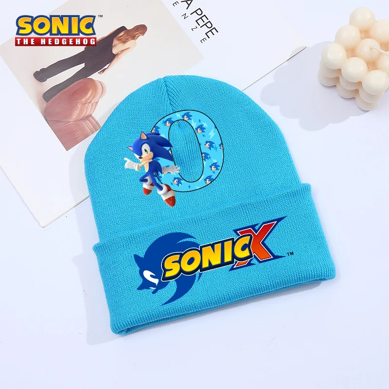 Sonics Baby Woolen Knitted Cap Headgear Winter Windproof Warmth Hat Printed Anime Cartoon Figure Beanies Boys Girls Bonnet Gifts