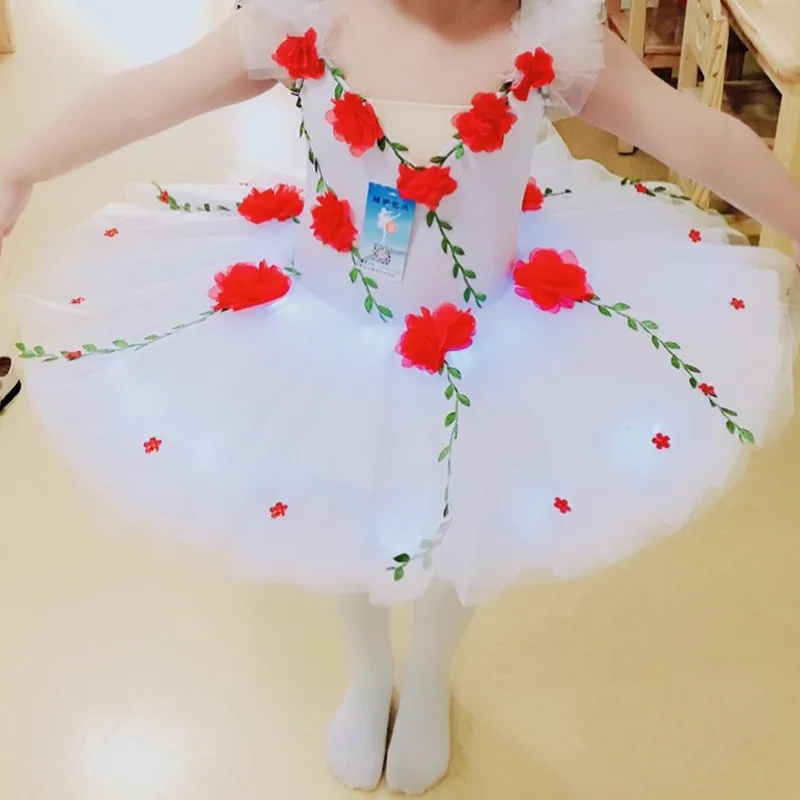 White Flowers Ballet Dress For Girls Kids Child Ballerina Dress Kids Professional Ballet Tutu Kids Child Girls Dance Costume