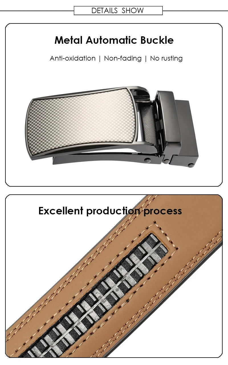 VATLTY 31mm Ledergürtel für Männer Legierung automatische Schnalle ohne Löcher Männer brauner Gürtel natürlicher Rindsleder Anzug Gürtel männlich – Detail 4