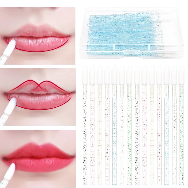 50 Pcs /Box Disposable Cosmetic Lip Brush Lipstick Lip Glossy Wands Pen Cleaner Applicator Eyeshadow Gloss Makeup Brushes Tools