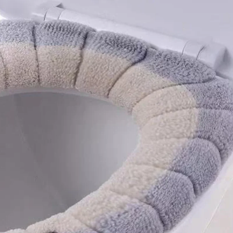 

1pc Stitched Color Portable Knitted Toilet Mat Thickened Washable Antifreeze Toilet Cover Thickened Knitted O/U Type Universal