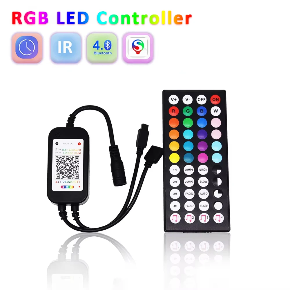 

DC 5V 12V Mini RGB Controller 24V 44 Keys IR Wireless Remote Control DuoCo APP Bluetooth Music Timer for RGB LED Strip Lights