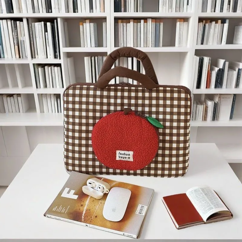 Ins Style coréen mignon Apple Plaid pochette d'ordinateur MacBook Air 13 étui sac à main tablette ordinateur accessoire stockage Portable sac pour ordinateur Portable