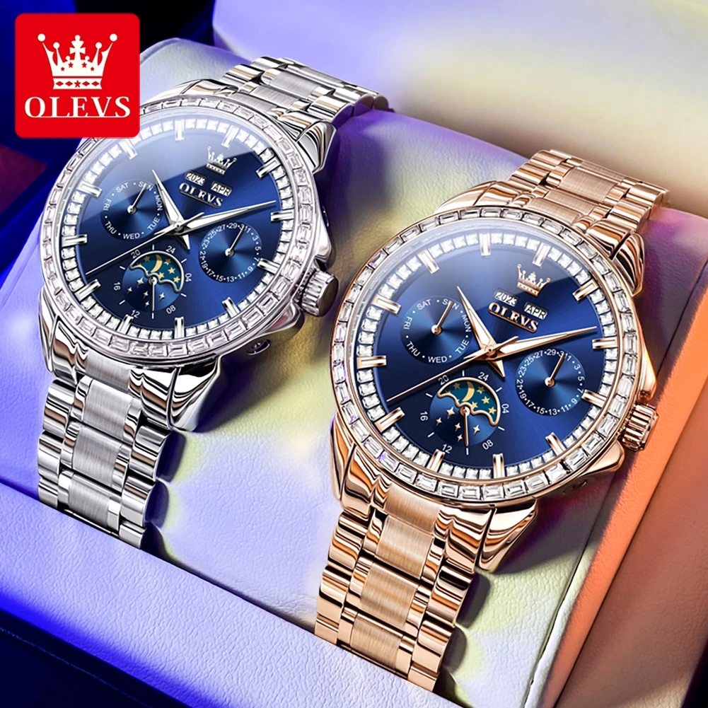 OLEVS Automatic Mechanical Watch for Men High Quality Stainless steel Waterproof Moon Phase Men's Wristwatches Original Watches