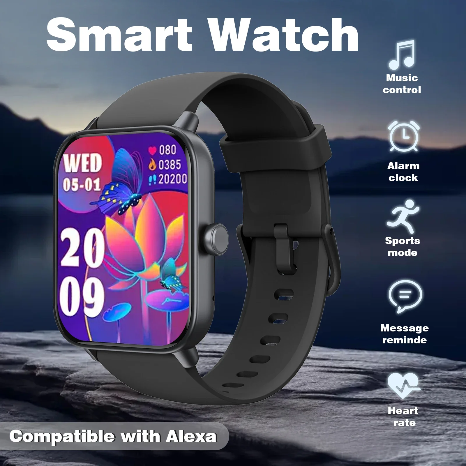 Smartwatch, Bluetooth Calling, Multiple Sports Modes, Alexa Voice Assistant, Message Reminders, Compatible with IPhone/Android