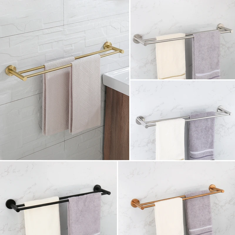 Double Towel Rack Bathroom Accessories Wall Mount Shower Hanger Matte Black Nickel Rose Gold Chromr Brushed Gold