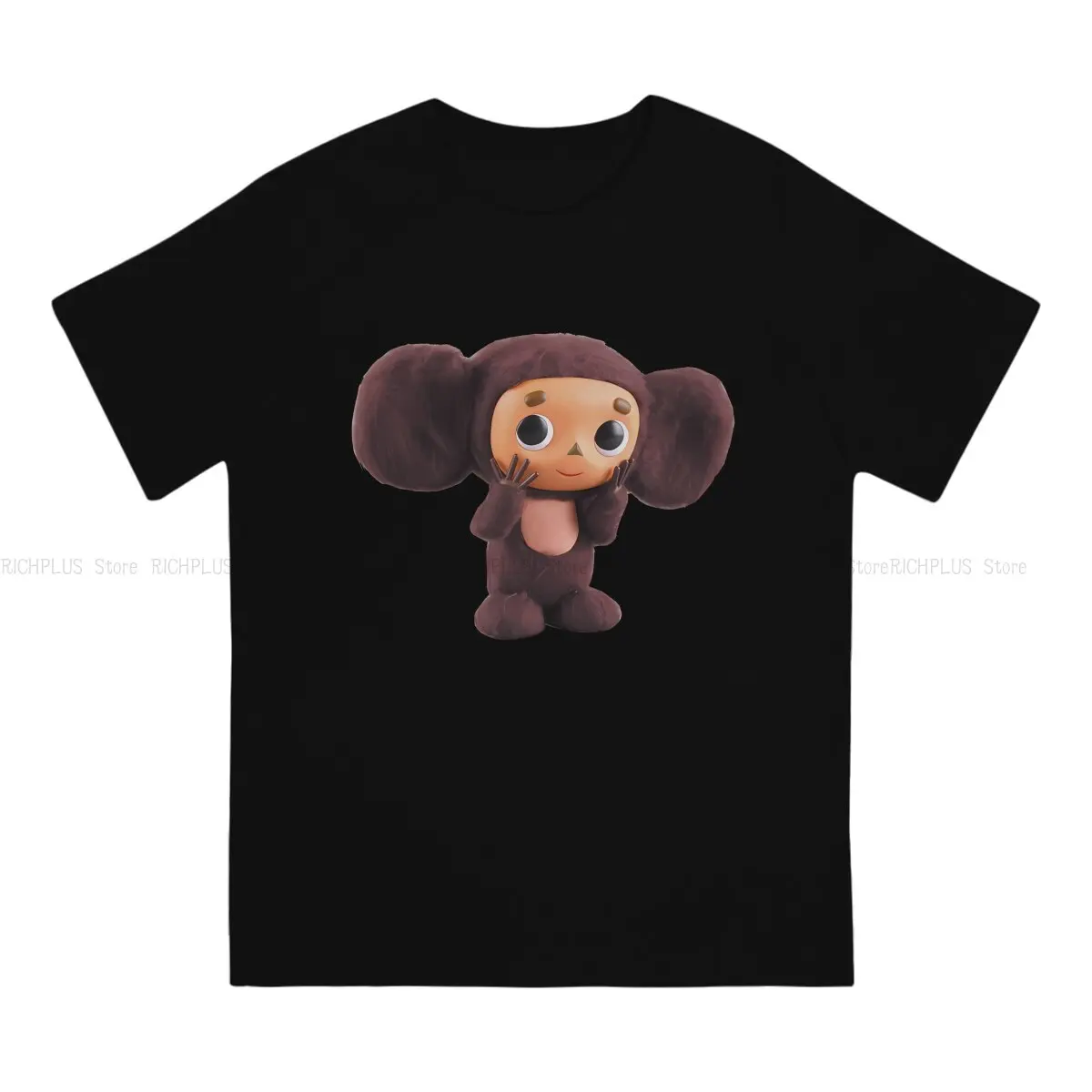 Kawaii Man's TShirt Cheburashka Cartoon O Neck Short Sleeve Polyester T Shirt Humor Gift Idea