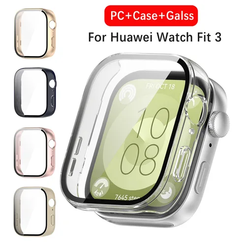 Funda de PC + cristal para Huawei Watch Fit 3, accesorios 2024, Marco antiarañazos, pantalla protectora, parachoques, funda para huawei fit3