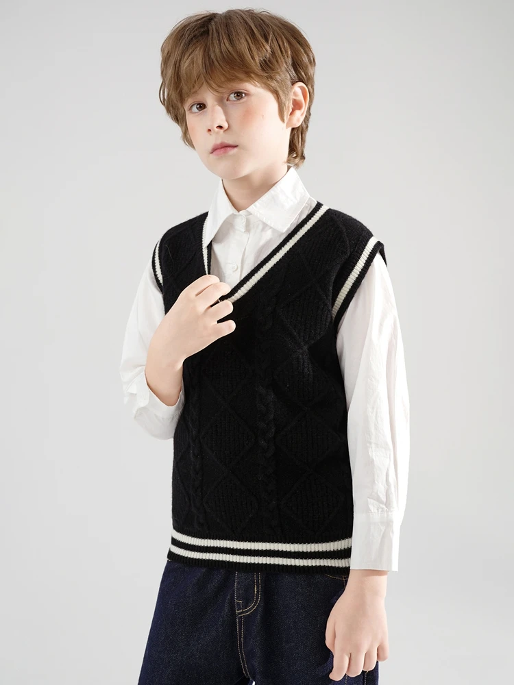 Classic Kids Vest 100% Merino Wool Sweater Vest Autumn Winter Pullover Vest Children Sleeveless Waistcoat Lightweight Layering view 2