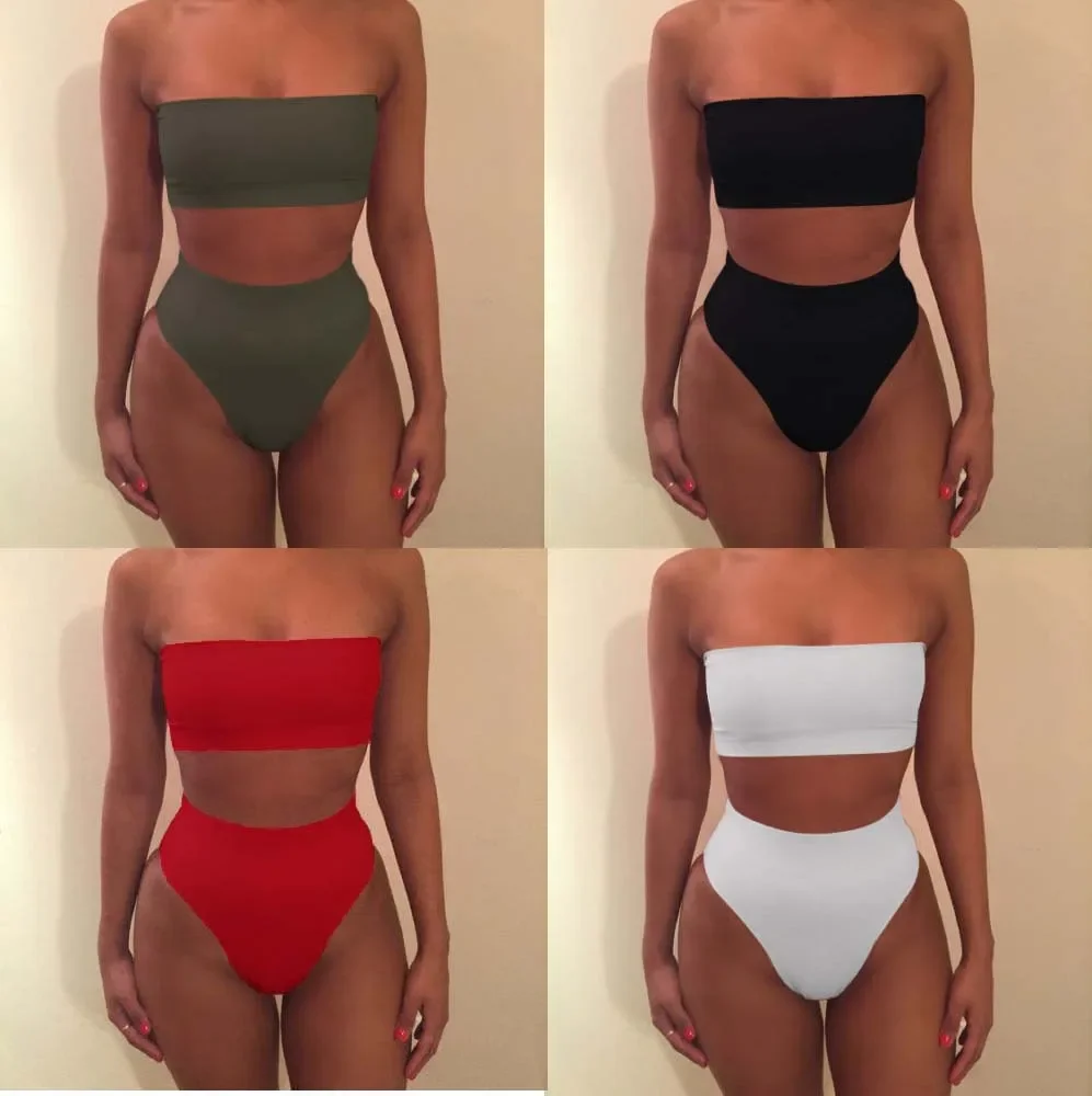 Sexy Solid Color Bikini Set Two-Piece Swimsuit Spring Summer New Arrival Women's Fashionable Swimwear Pure Color Divided Suit