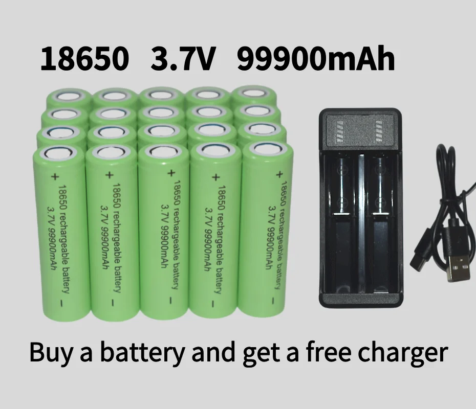 Bestselling100% original 18650 battery high-capacity 99900Mah 3.7V +charger,lithium-ion rechargeable battery for toy flashlights