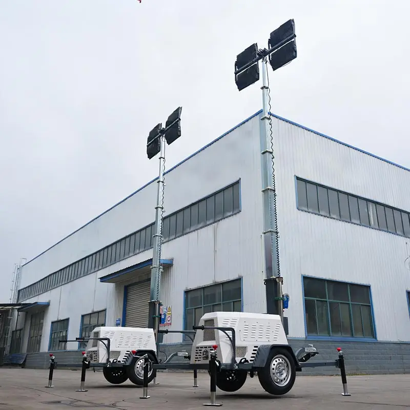 Diesel Generator Mobile Light Tower with Towable Trailer LED Lamps for Construction Road Repair and Mining Work