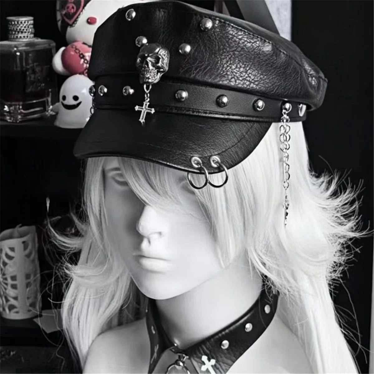 Fallen Angel Punk Dark Rivet Leather Buckle Subflat Top Cap
