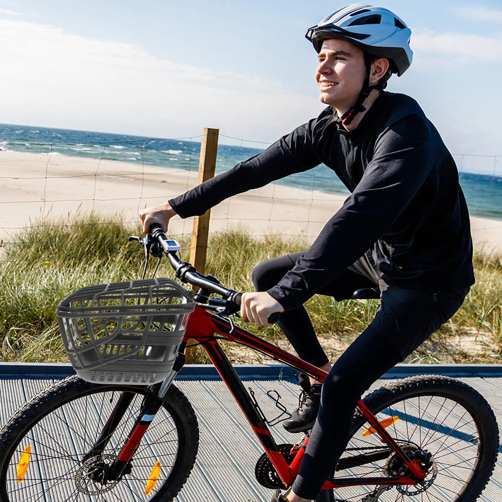 

Thickened Plastic Bike Basket Front Handlebar Mounted Storage Basket for Bikes Holds Vegetables Backpacks Kids Gift Cycling