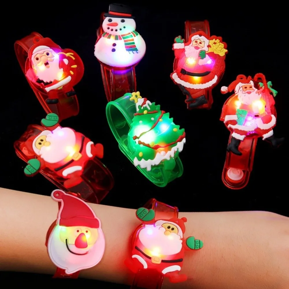 Braccialetti luminosi a LED in plastica da 3 pezzi Braccialetti luminosi con effetto incandescente per cartoni animati Giocattoli luminosi regolabili Celebrazione natalizia