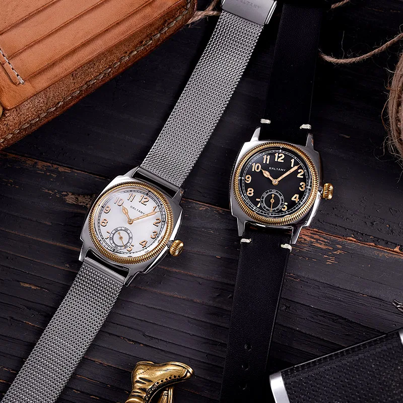 Baltany S4036 Mens Automatic 1926S Oyster Tribute Vintage Dress Watch 36mm Small Square Elegant Leather 200M Waterproof Wear